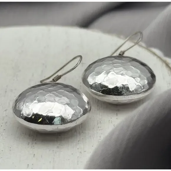 Hammered Sterling Silver 925 Dangle Earrings - Picture 3 of 7